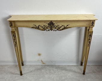 Neoclassical Italian console table, lacquered wood, marble top, 1930s
