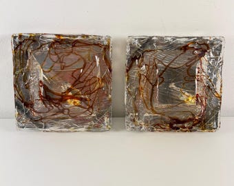 Ensemble de deux appliques murales en verre de Murano « Diamante » par Carlo Nason pour Mazzega, années 1970
