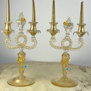 Pair of Murano glass candlesticks attributed to Barovier & Toso, Italy, 1960s