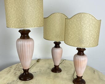 Set of 3 Mid-century Italian Wood and Ceramic Table Lamps Set of 3 Mid-century Italian Wood and Ceramic Table Lamps