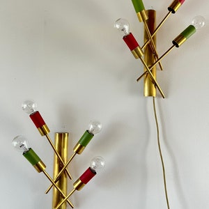Pair of 4-light brass wall lamps, Italy, 1950s