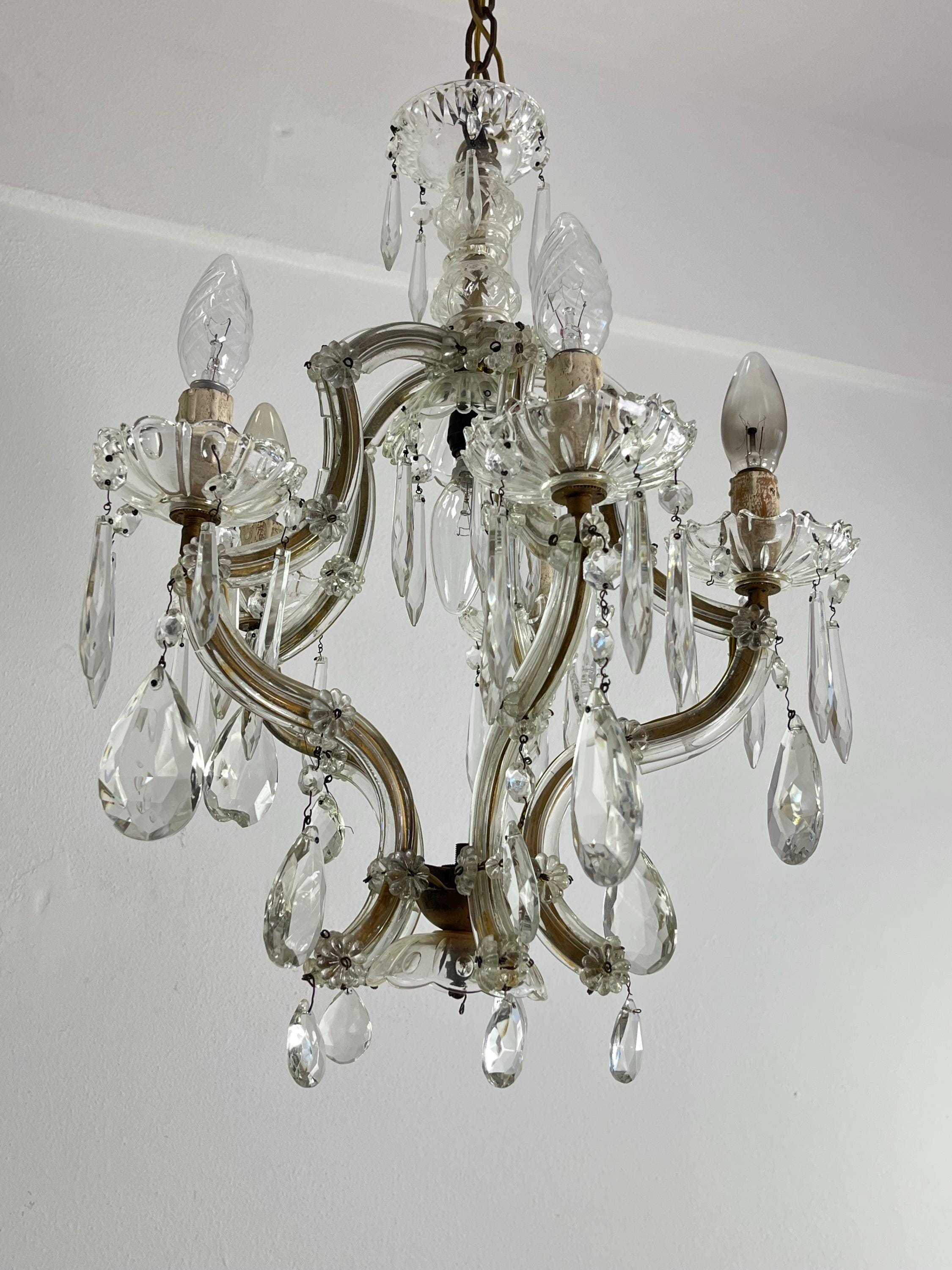 Lustre Pampilles Cristal Boheme 10 Lumieres / Refait A Neuf