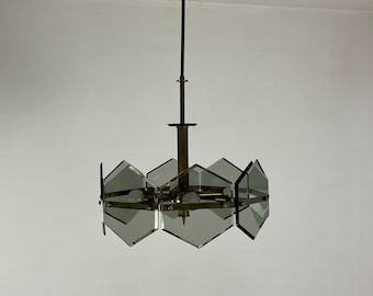 4-light chandelier in brass and Murano glass by Gino Paroldo for Fontana Arte, 1960s
