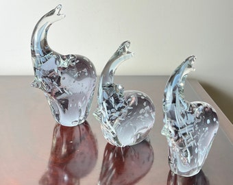 Set of 3 Murano glass elephants, Italy, 1970s