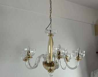 6-light handmade Murano glass chandelier "Maestri Muranesi" from the 1980s