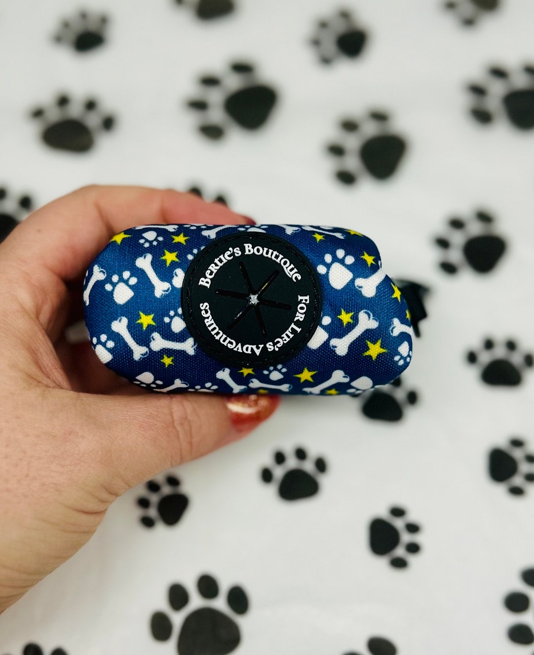 Berties Boutique Dog Poop/treat Bag Holder Blue Paws and Bones Print Etsy