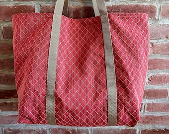 Red Handmade Totebag - Recycled/Repurposed Fabric, Unique, Classy, Beautiful, Sturdy, Reusable