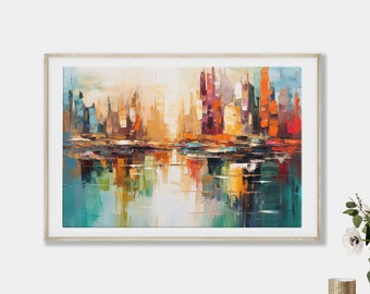 Wall Art Abstract Expressionist City Painting Landscape Colorful Modern Home Decor Digital Download Printable Picture DIY Print JPEG | 345