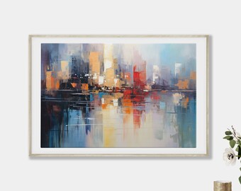 Wall Art Abstract Expressionist City Painting Landscape Colorful Modern Home Decor Digital Download Printable Picture DIY Print JPEG | 343