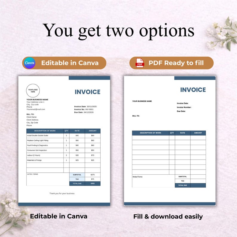 Electrician Invoice Template | Electrical Contractor Invoice | Canva ...
