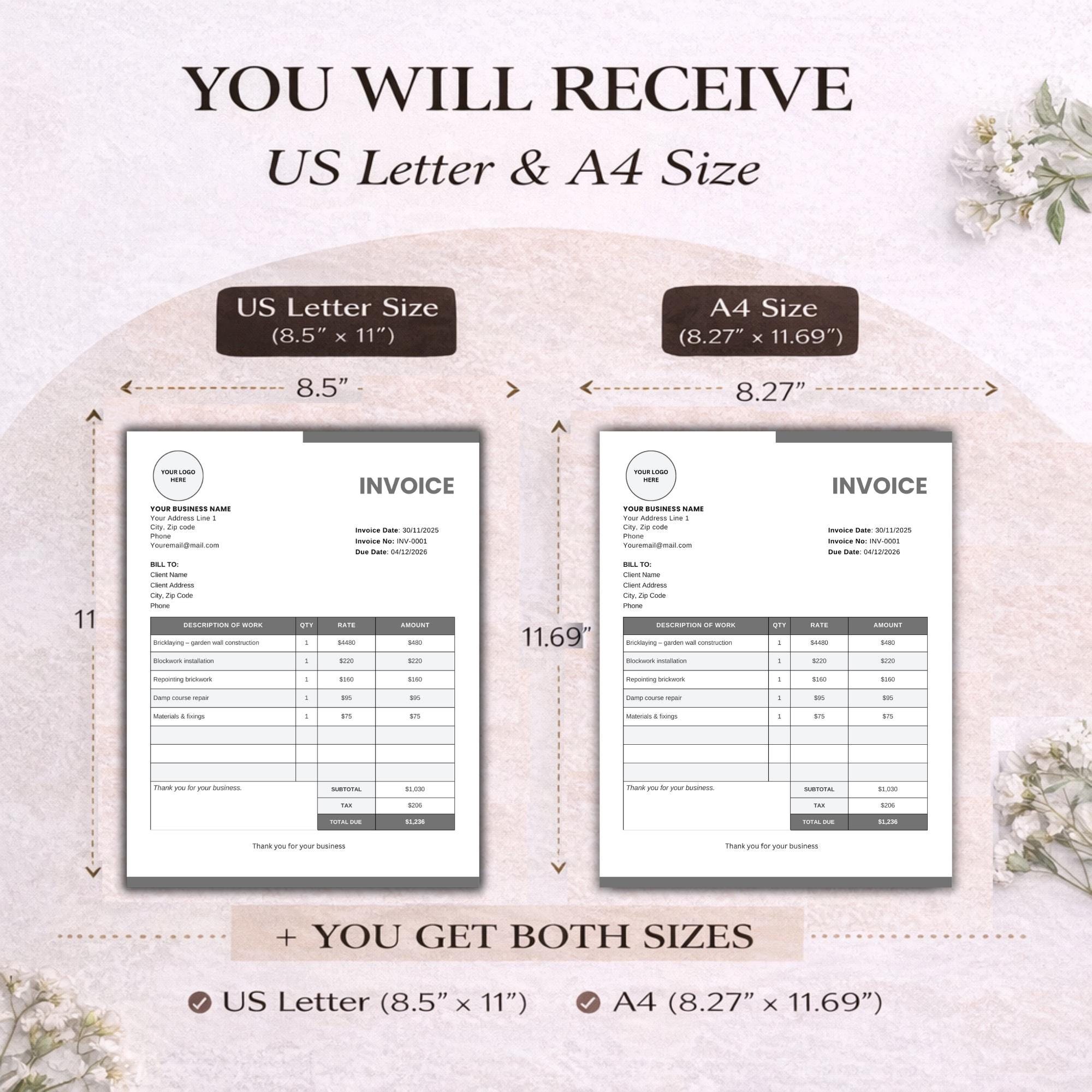 Bricklayer Invoice Template | Builder Invoice | Editable PDF & Canva ...