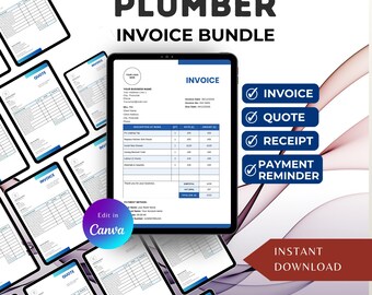 Plumber Invoice Bundle | Invoice, Quote, Receipt & Payment Reminder Template | Editable Canva | Instant Download