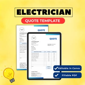 Offertesjabloon elektricien | Bewerkbaar canvas en invulbare pdf | Offerte elektricien | Britse handelsfactuur