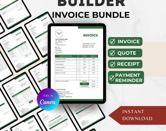 Builder Invoice Bundle | Quote, Receipt, Payment Reminder | Canva & PDF (A4/US Letter) (Digital Download)