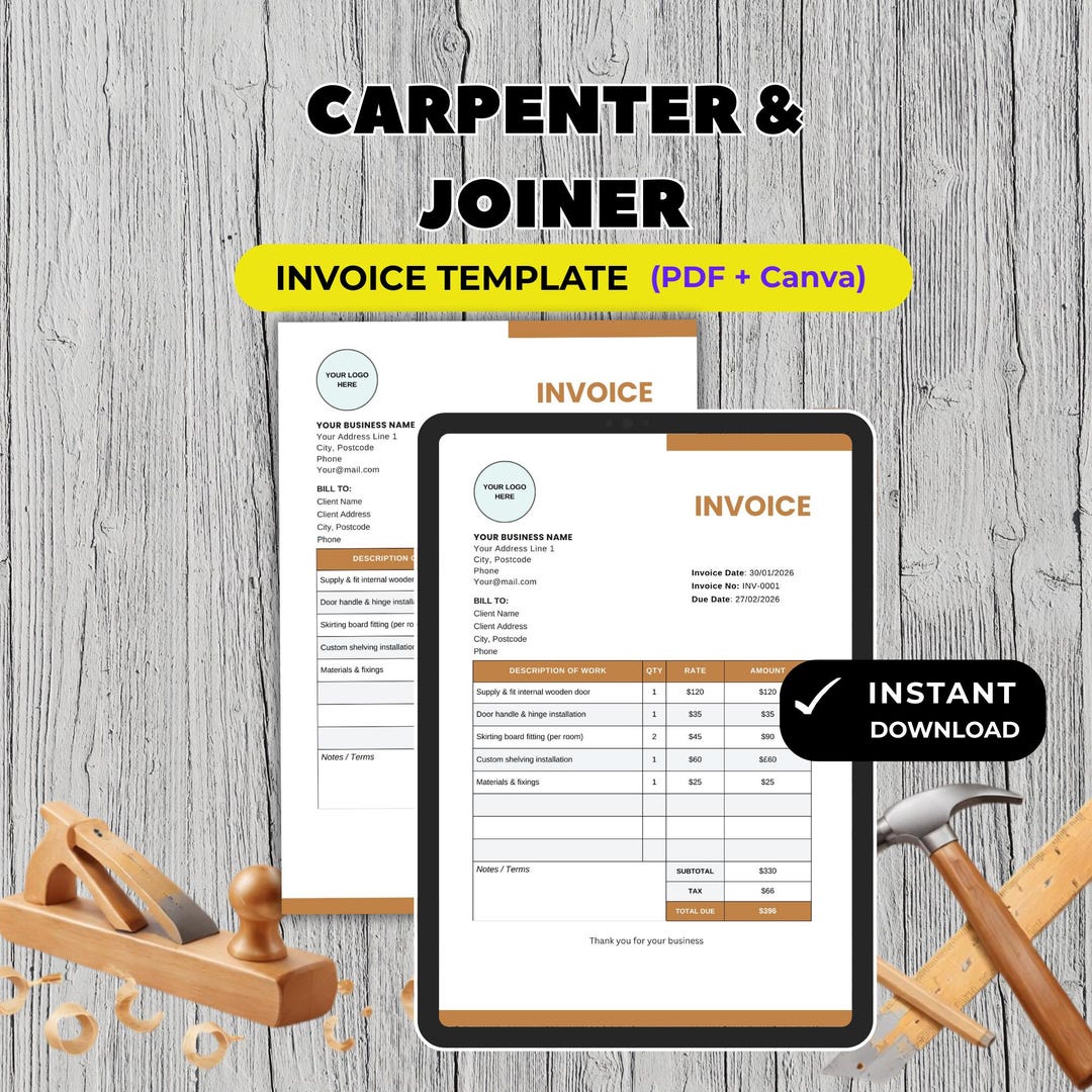 Carpenter & Joiner Invoice Template | Carpentry Invoice | Canva and ...