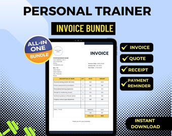 Personal Trainer Invoice Bundle | Invoice, Quote, Receipt & Payment Reminder | Canva and Fillable PDF