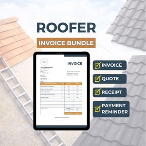 Lot de factures pour couvreur | Facture, devis, reçu et rappel de paiement | Toile et PDF à remplir