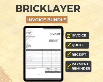 Bricklayer Invoice Bundle | Invoice, Quote, Receipt & Payment Reminder | Canva and Fillable PDF