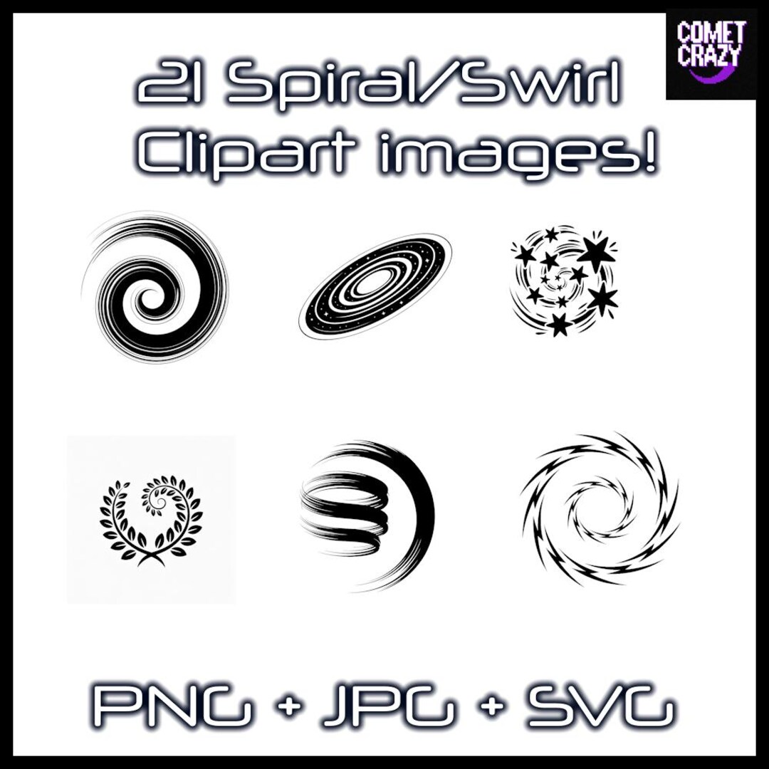 21 Spiral & Swirl Clipart Designs | Black and White Line Art SVG, PNG ...
