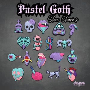 Charms góticos pastel, pines de cocodrilo para Halloween, charms de cocodrilo de bruja, vibraciones de bruja, pines con charms de cocodrilo