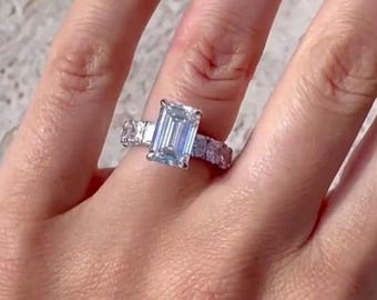 Emerald Cut Engagement Ring •  IGI Certified Lab Diamond  Solitaire Ring • Art Deco Ring • Hidden Halo Pavé Ring • Anniversary Gift for Her