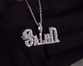 Custom Iced Out Name Pendant – VVS Moissanite Diamond Necklace, 925 Sterling Silver / 10K 14K Gold, Hip Hop Personalized Jewelry