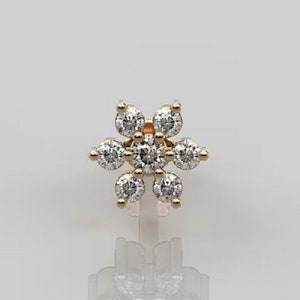 Perno da naso con diamante naturale da 0,06 ct, perno da naso in oro giallo massiccio 18 carati, perno da naso a forma di fiore