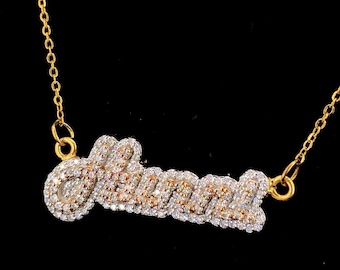 Custom Letter Pendant with Moissanite Diamonds Bling Cuban Link Chain, Iced Out Letters Necklace, Rhodium Plated Iced Out Necklace