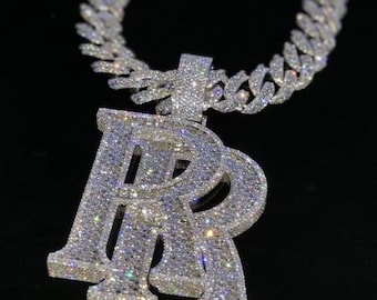 Gefrorener Anhänger Rund Moissanit Herren individuelle Hip-Hop-Anhänger, Alphabet Buchstabe aus 925er Silber oder 14k vergoldet, personalisierter Schmuck