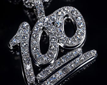 Real Moissanite Iced Out Number Pendant – VVS Moissanite Diamond Charm, 925 Silver / 10K 14K Gold, Hip Hop Statement Necklace for Men