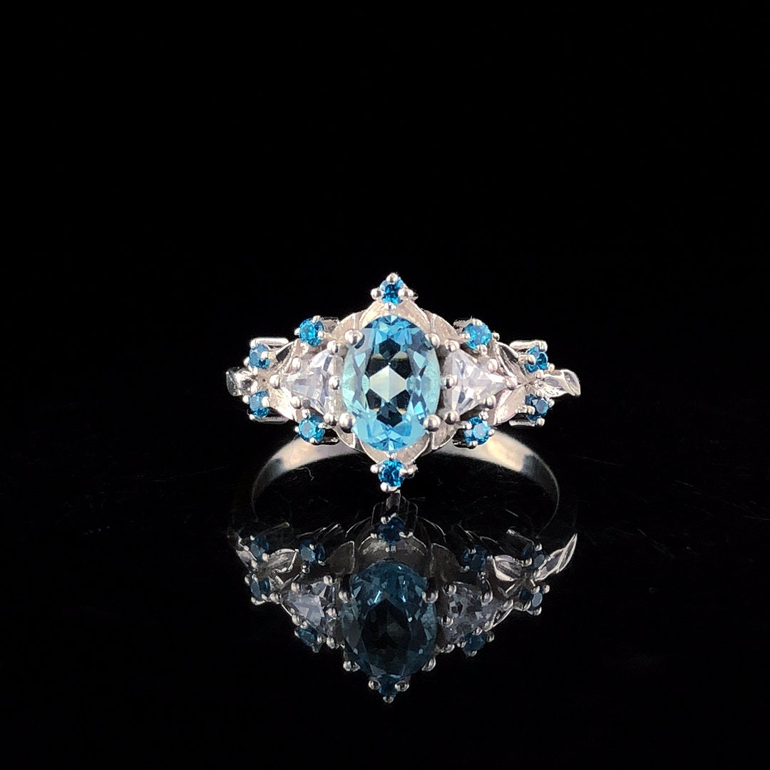 1.50CT Sky Blue SAPPHIRE Briar Rose Halo Ring, Diamond Engagement Ring ...