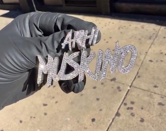 Custom Iced Out Name Pendant | Iced Out Name Necklace | Personalized Drip Letter Pendant | VVS1 Moissanite Fully Diamond Hip Hop Jewelry