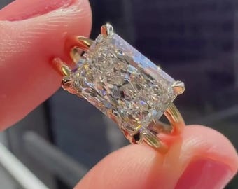 2.00CT Radiant Cut Moissanite Engagement Ring – Unique Rectangle Solitaire Ring, Gold Double Band Ring, Sparkly Statement Promise Ring