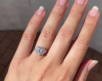 3.00CT Cushion Cut IGI Certified VS1 Clarity Lab Grown Diamond Engagement Ring Hidden Halo and Side Stones Trapezoid Diamonds Ring