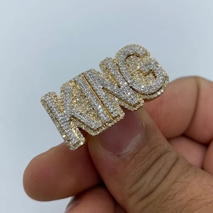 Full Ice Out King Ring & VVS Moissanite Diamond voor mannen, custom bustdown hiphopletterring, 925 zilveren kampioenscadeau
