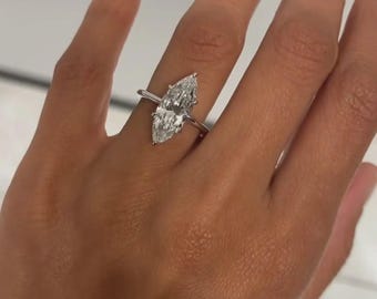 Marquise Engagement Ring • Lab-Grown Diamond Ring • Solitaire Modern Engagement Ring • Minimalist 14K Gold Bridal Ring • Unique Promise Ring