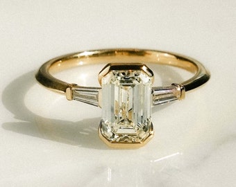 2.50CT Three Stone Emerald Cut Lab Grown Engagement Ring, Solid Gold Baguette Wedding Ring for Women, Anniversary Gifts for Her