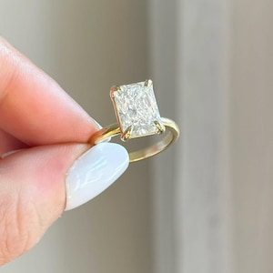 Radiant Cut Diamond Engagement Ring – 14K Yellow Gold Solitaire Ring, Minimalist Wedding Jewelry, Proposal Ring for Her