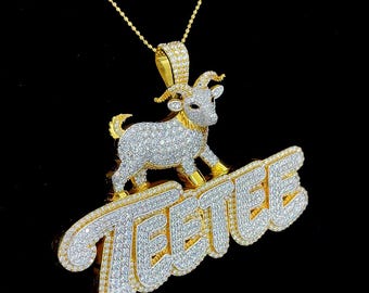 Custom Iced Out Goat Name Pendant, Personalized Hip Hop Diamond Pendant, Moissanite Goat Necklace, Custom Name Chain, Rapper Jewelry Gift