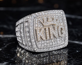 Iced Out KING Ring for Men, Hip Hop Moissinite Diamond Ring, Crown Statement Ring, Custom Name Ring, Luxury Biker Ring, Men’s Bling Jewelry