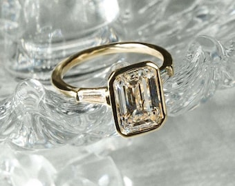 Emerald Cut lab grown Engagement Ring for Woman, Solid Gold Ring, Vintage Promise Ring, Art Deco Ring, Anniversary Gift for her