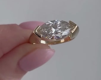 Marquise Cut Solitaire Ring Gold | Modern Engagement Ring for Women | Unique Marquise Moissanite Ring | Minimalist Gold Statement Ring