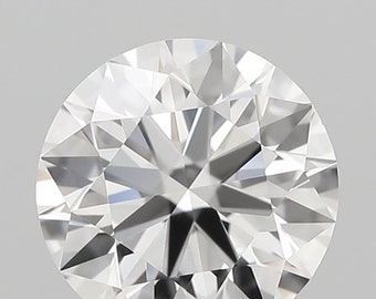 May include: A round, brilliant cut diamond with many facets. The diamond is clear and colorless.