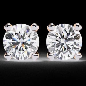 1.03 Ct For Each Round Cut E-VS Lab Grown Diamond Prong Solitaire Stud Earring/Gold CVD Diamond Earring/Anniversary Gift