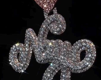 Custom Name Pendant with Heart • Personalized Iced Out Name Necklace • Diamond Drip Script Letter Jewelry • Hip Hop Bling Gift for Mens