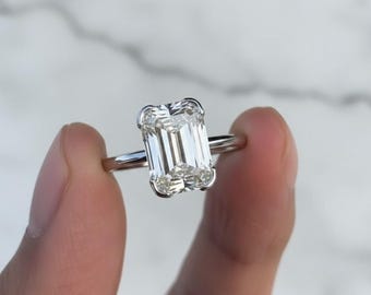 Emerald Cut Diamond Ring, Solitaire Engagement Ring, Gold Promise Ring, Minimalist Bridal Ring, Emerald Cut Moissanite Ring, Thin Band Ring