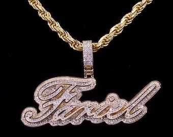 Custom Name Pendant with Heart • Personalized Iced Out Name Necklace • Diamond Drip Script Letter Jewelry • Hip Hop Bling Gift for Mens