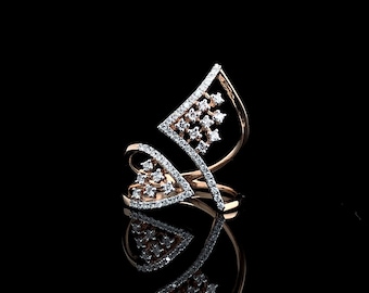 Round Cut Lab Grown Diamond Link Ring / 14K Solid Gold Hand Made Diamond Anniversary Ring / Round Cut Lab Pave Diamond Ring For Her