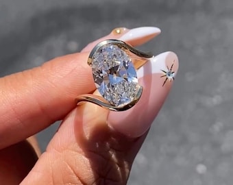 Oval Diamond Swirl Ring • Modern Bezel Engagement Ring • Unique 14K Gold Wrap Ring • Minimalist Bridal Ring • Alternative Engagement Ring