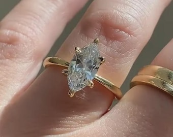 Marquise Cut Diamond Engagement Ring – 14K Gold Solitaire Ring for Women, Classic Minimalist Promise Ring, Dainty Bridal Jewelry Gift